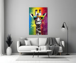 Cool Giraffe close-up showing rainbow-lens wayfarers and full spectrum splash