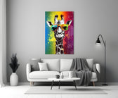 Cool Giraffe close-up showing rainbow-lens wayfarers and full spectrum splash