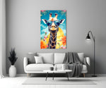 Cool Giraffe close-up showing navy aviators and yellow sunset