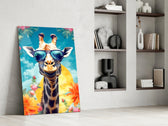 Cool Giraffe glass print enhancing a den with statement warmth