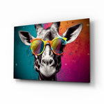 Cool Giraffe glass wall art displayed above a desk in a teen room