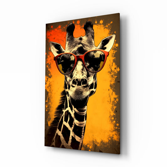 Cool Giraffe glass wall art displayed above a desk in a teen room