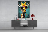 Cool Giraffe panel catching lamp light to reveal its painterly grit