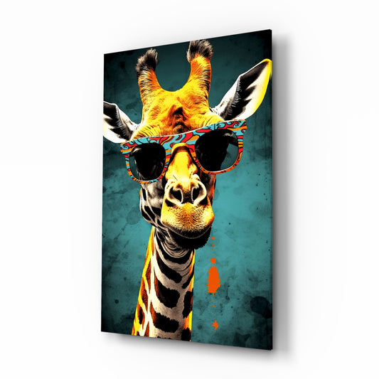 Cool Giraffe glass wall art displayed above a desk in a teen room