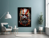 Kratos glass wall art styled above a sideboard in a media room