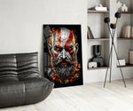 Kratos panel adding editorial drama to a hallway