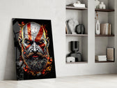 Kratos glass print enhancing a den with statement firepower