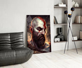 Kratos panel adding editorial drama to a hallway