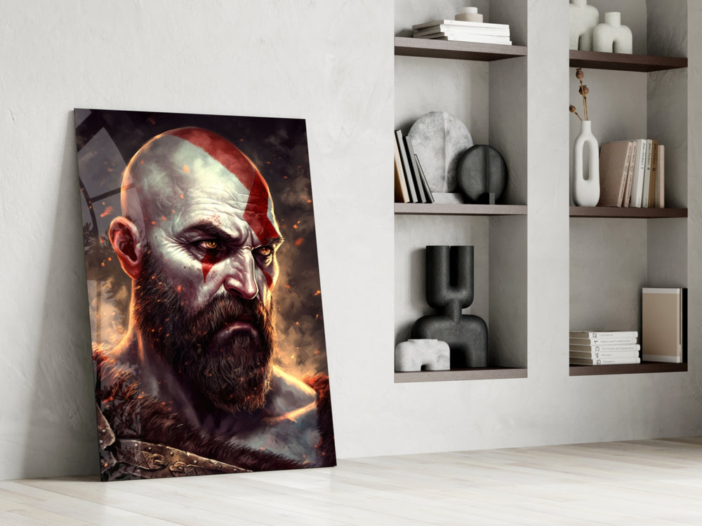Kratos glass print enhancing a den with statement firepower