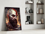 Kratos glass print enhancing a den with statement firepower