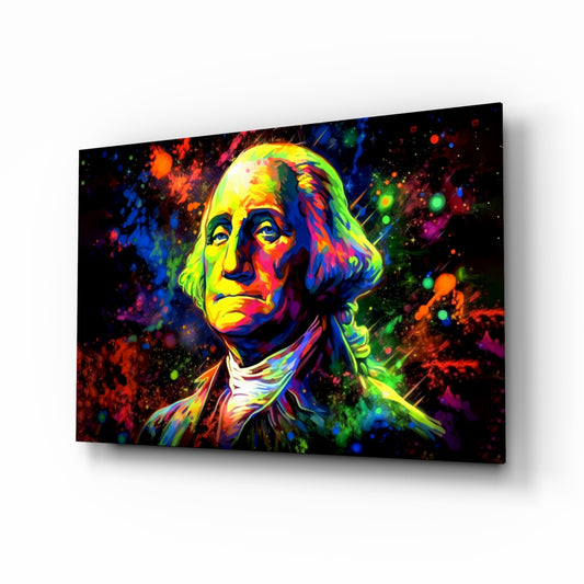 Benjamin Franklin glass wall art displayed above a leather chair in a study