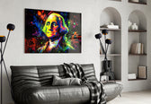 Benjamin Franklin glass wall art styled above a console in a library