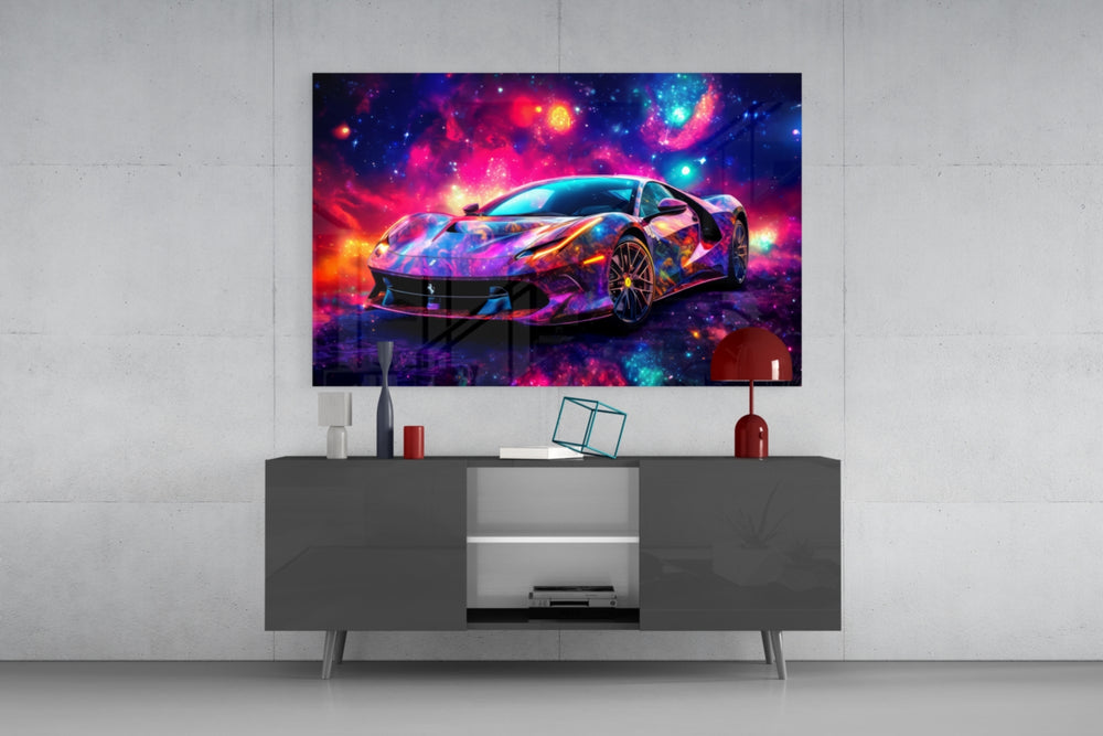 Ferrari panel catching lamp light to reveal its cinematic glow