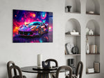 Ferrari panel adding editorial drama to a hallway
