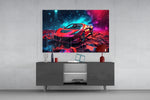 Ferrari panel catching lamp light to reveal its cinematic glow