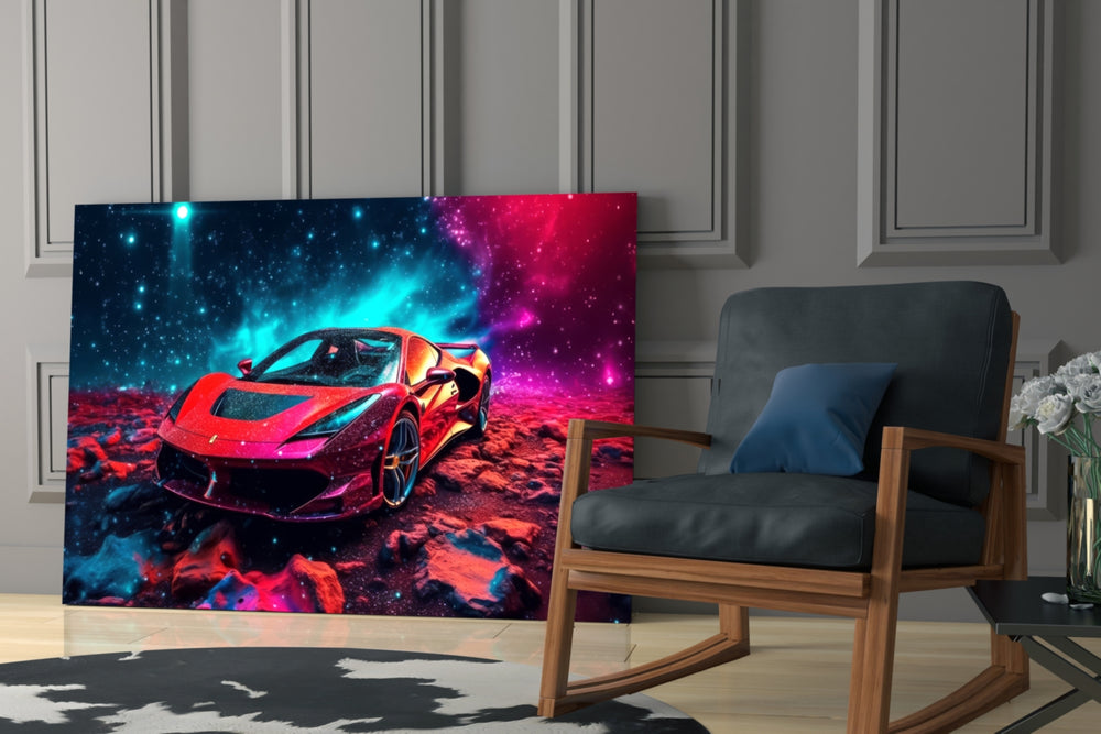 Ferrari glass print enhancing a den with statement firepower