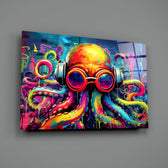 Pop-graffiti panel bringing cinematic glow to a music studio