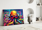 Octopus close-up showing steampunk goggles and neon tentacles