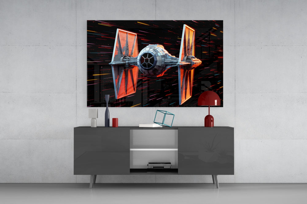 Tie Fighter panel catching lamp light to reveal its cinematic glow