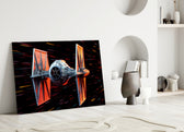 Tie Fighter close-up showing charcoal hull and amber solar panels