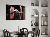 Tie Fighter panel adding editorial drama to a hallway