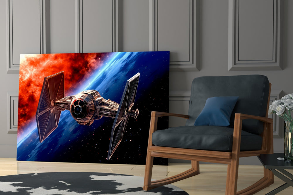 Tie Fighter glass print enhancing a den with statement firepower
