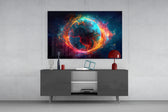 World panel catching lamp light to reveal its cinematic glow