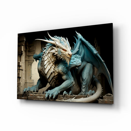 Dragon glass wall art displayed above a leather sofa in a man cave