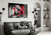 Dragon glass wall art styled above a sideboard in a media room