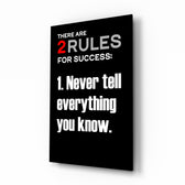 Rules of Success glass wall art displayed above a desk in a home office