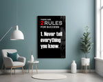 Rules of Success glass wall art styled above a sideboard in a startup workspace