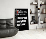 Rules of Success panel adding editorial drama to a hallway