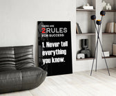 Rules of Success panel adding editorial drama to a hallway