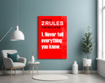 Rules of Success glass wall art styled above a sideboard in a startup workspace