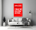 Rules of Success close-up showing condensed sans-serif type on scarlet