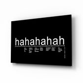 Laughter Analysis glass wall art displayed above a desk in a home office