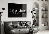 Laughter Analysis glass wall art styled above a sideboard in a media room