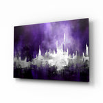 City Silhouette glass wall art displayed above a leather chair in a study
