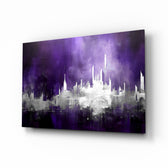 City Silhouette glass wall art displayed above a leather chair in a study