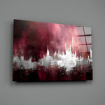 Painterly-dreamscape panel bringing painterly depth to a hotel-style lobby