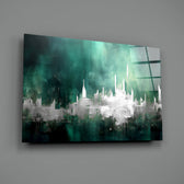 Painterly-dreamscape panel bringing painterly depth to a hotel-style lobby