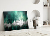 City Silhouette close-up showing ivory tower spires and emerald mist