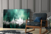 City Silhouette glass print enhancing a den with statement glamour