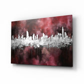City Silhouette glass wall art displayed above a leather chair in a study