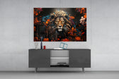 Lion panel catching lamp light to reveal its painterly depth
