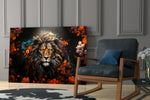 Lion glass print enhancing a den with statement gravity