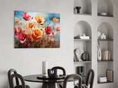 Poppies panel adding editorial drama to a hallway