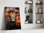 Lion glass print enhancing a den with statement gravity