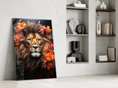 Lion glass print enhancing a den with statement gravity
