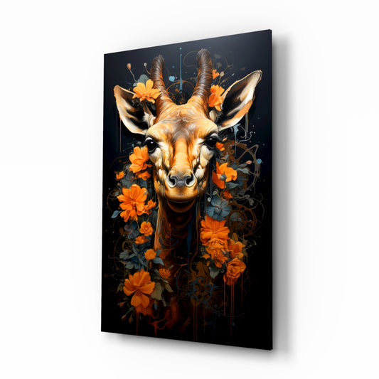 Deer glass wall art displayed above a leather chair in a study